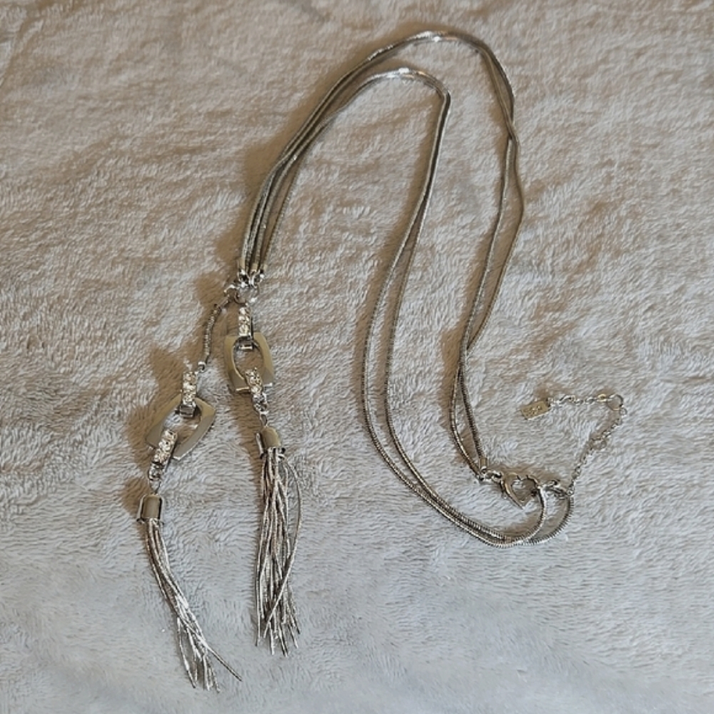 #163 Jennifer Lopez Silver Tassel Necklace